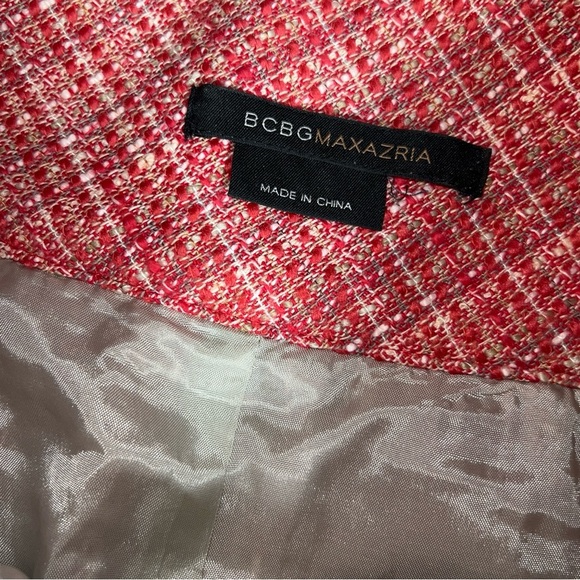 BCBG MaxAzria Cotton Wool Blend Tweed Mini Skirt in Candy Cane Red + Cream - Picture 10 of 12